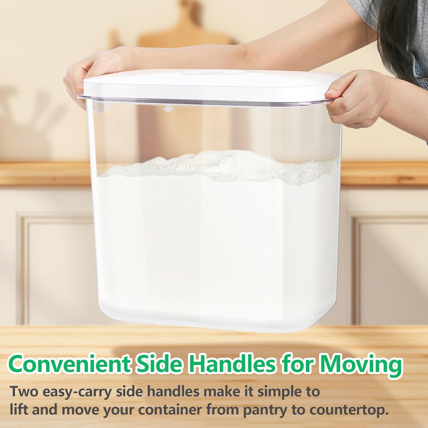 Airtight Rice Container 25 Lbs with Handle and Cup – 12.68Qt Large Flour Sugar Storage Container with Pop Up Seal & Hanging Lid Hooks, Clear Tall Food Storage Bin for Kitchen Pantry Organization - Image 4