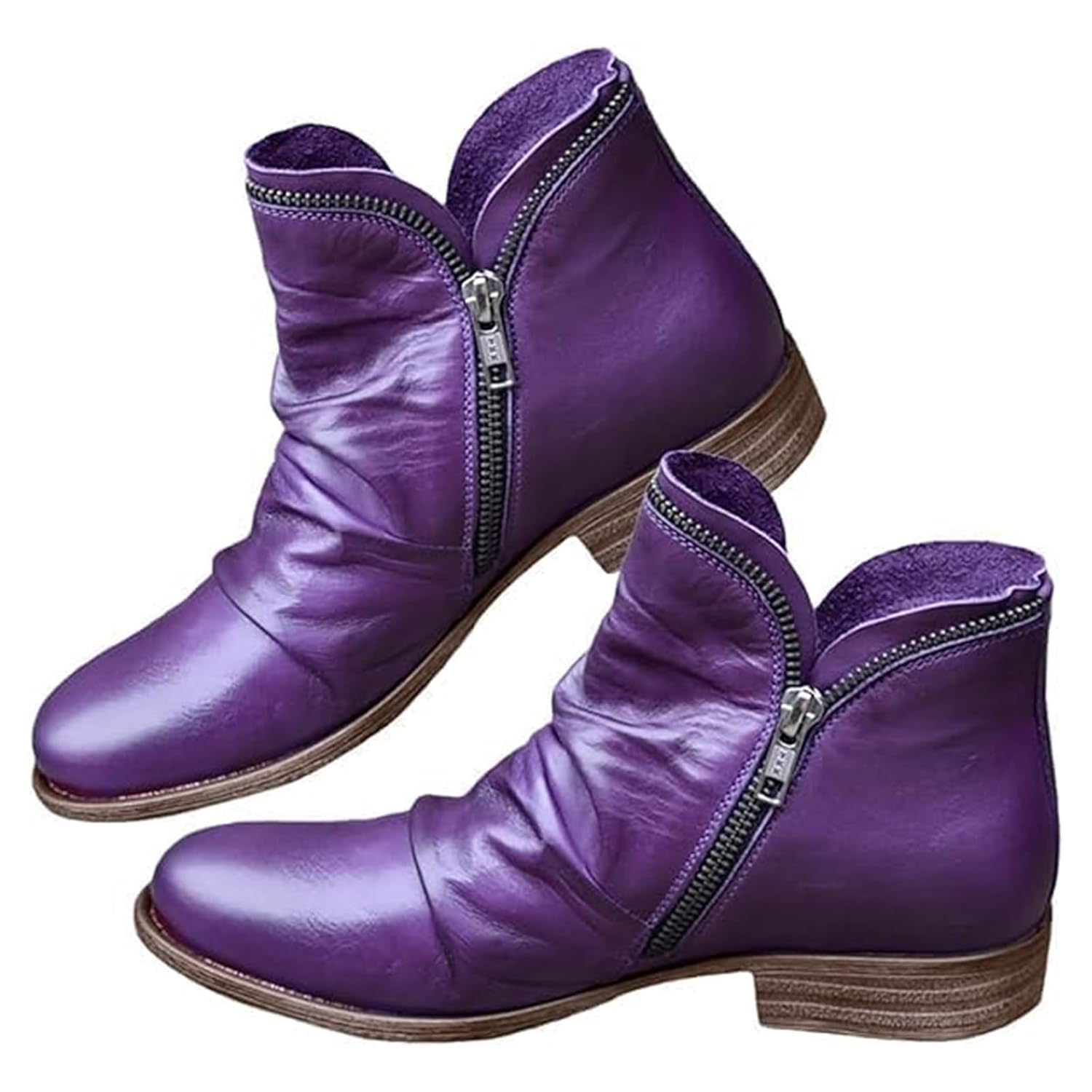Ankle Boots for Women Arch Support Low Heel Side Zipper Chelsea Booties Vintage Leather Casual Short Boots Winter