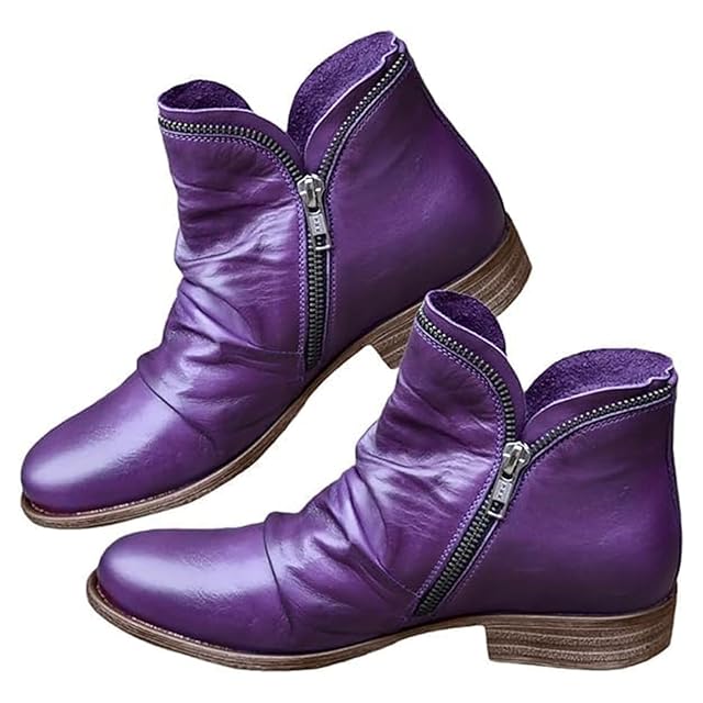 Ankle Boots for Women Arch Support Low Heel Side Zipper Chelsea Booties Vintage Leather Casual Short Boots Winter
