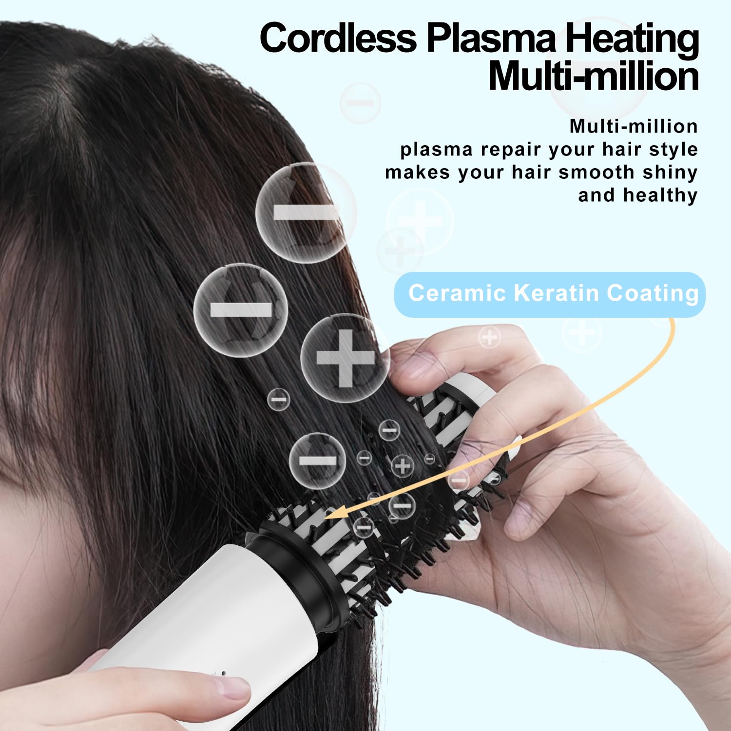 Brosse Chauffante Sans Fil 3 en 1, Brosse Thermique Portable, Brosse Cheveux Bouclés avec 4 Températures, Boucleur a Cheveux pour Créer des Boucles Naturelles, Dorés