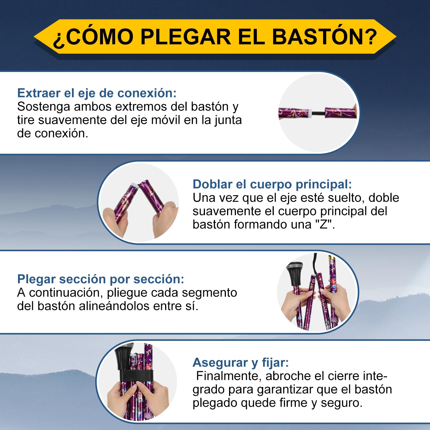 supregear Bastón para Caminar – Bastón Ajustable y Colapsable Compacto Plegable, Unisex, Punta Resistente Todo Terreno y Mango en T Ergonómico Suave para Personas Mayores y Adultos