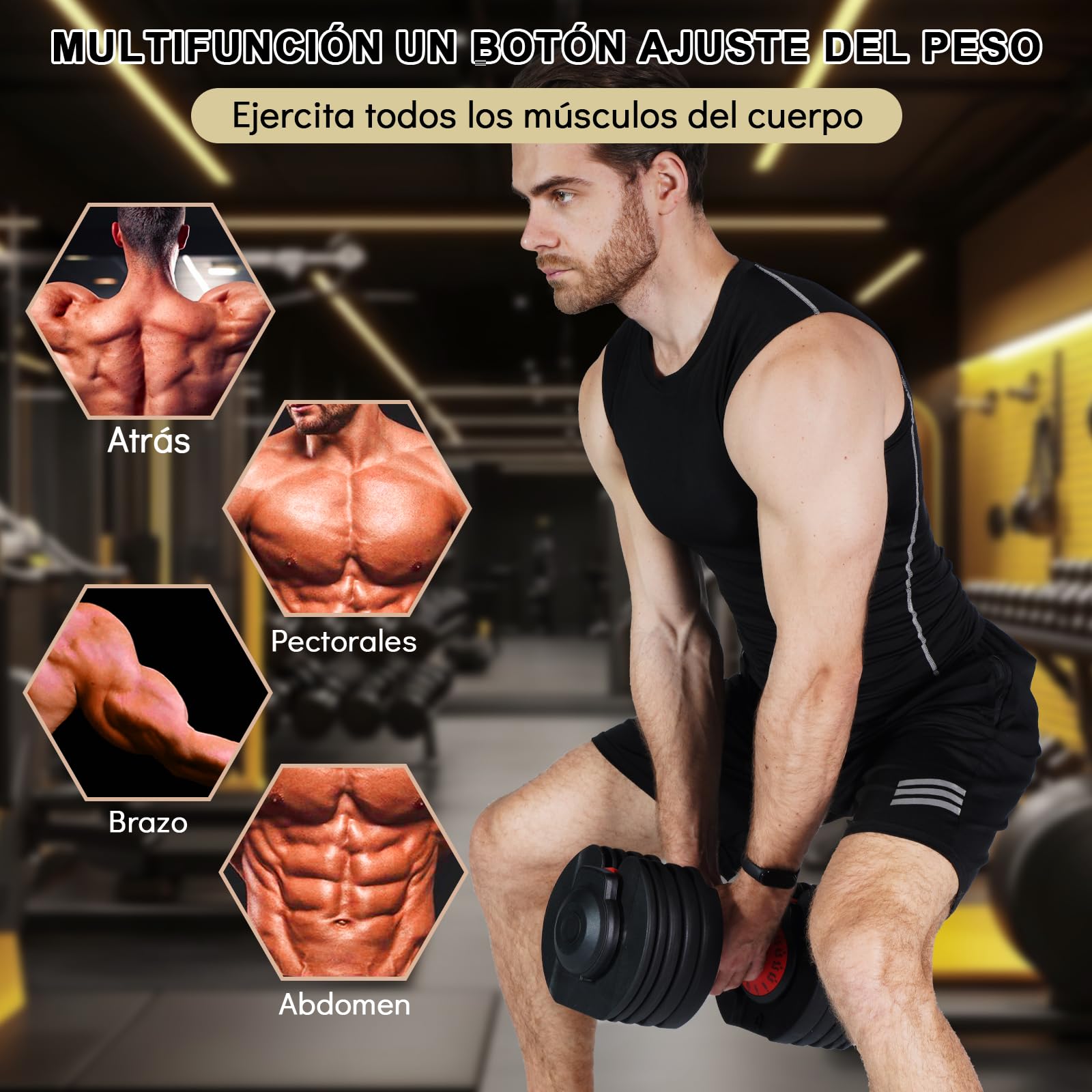 48kg Mancuerna Ajustable,Pesas y Mancuernas,Mancuerna Cortas Ajustables,15 Niveles de Peso,Ajuste Rápido Ajuste Con Una Sola Pulsación,Juego de Mancuernas con Discos de Pesas (Dos 48kg)