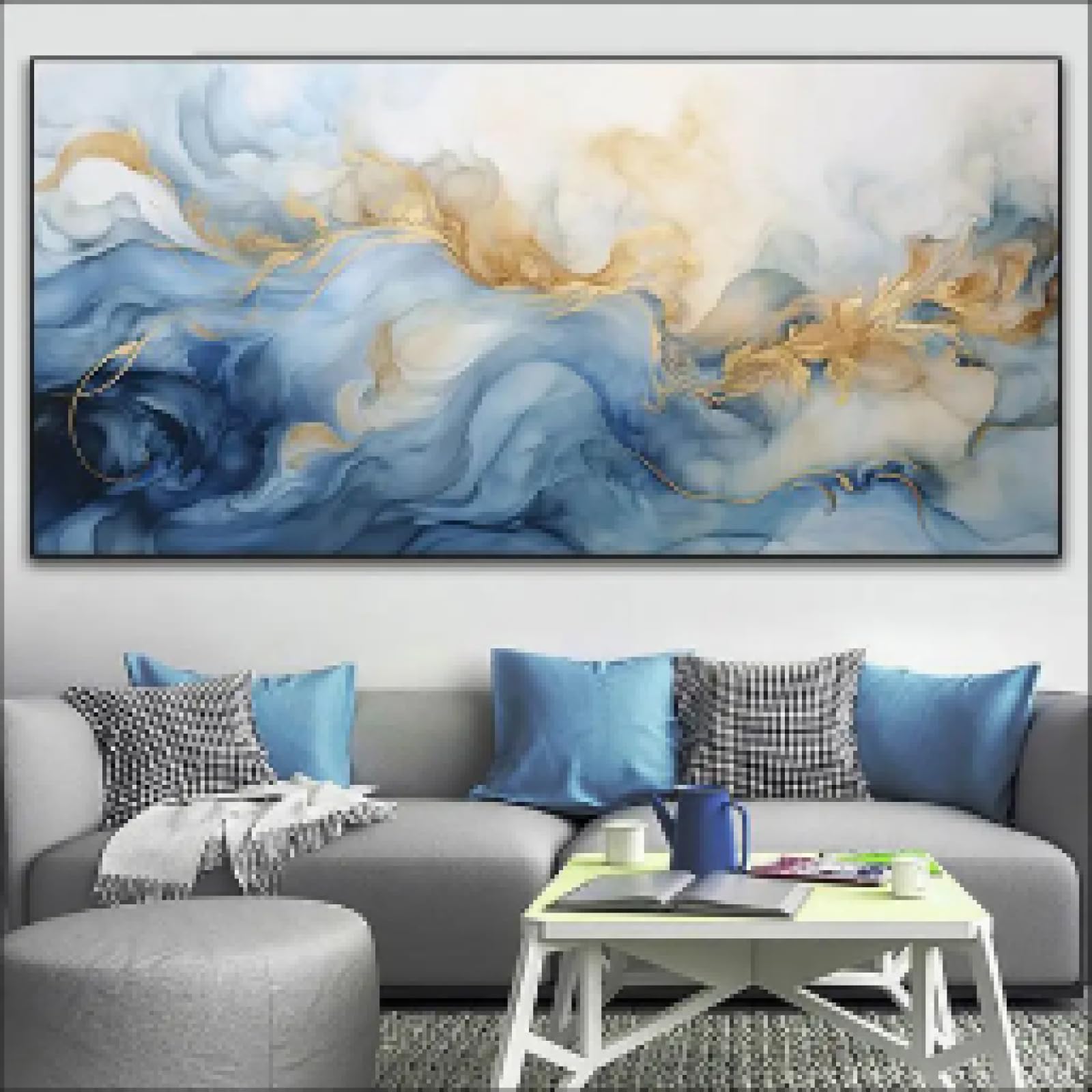 Toile paysage bleu doré grand format pour sublimer le salon - 7