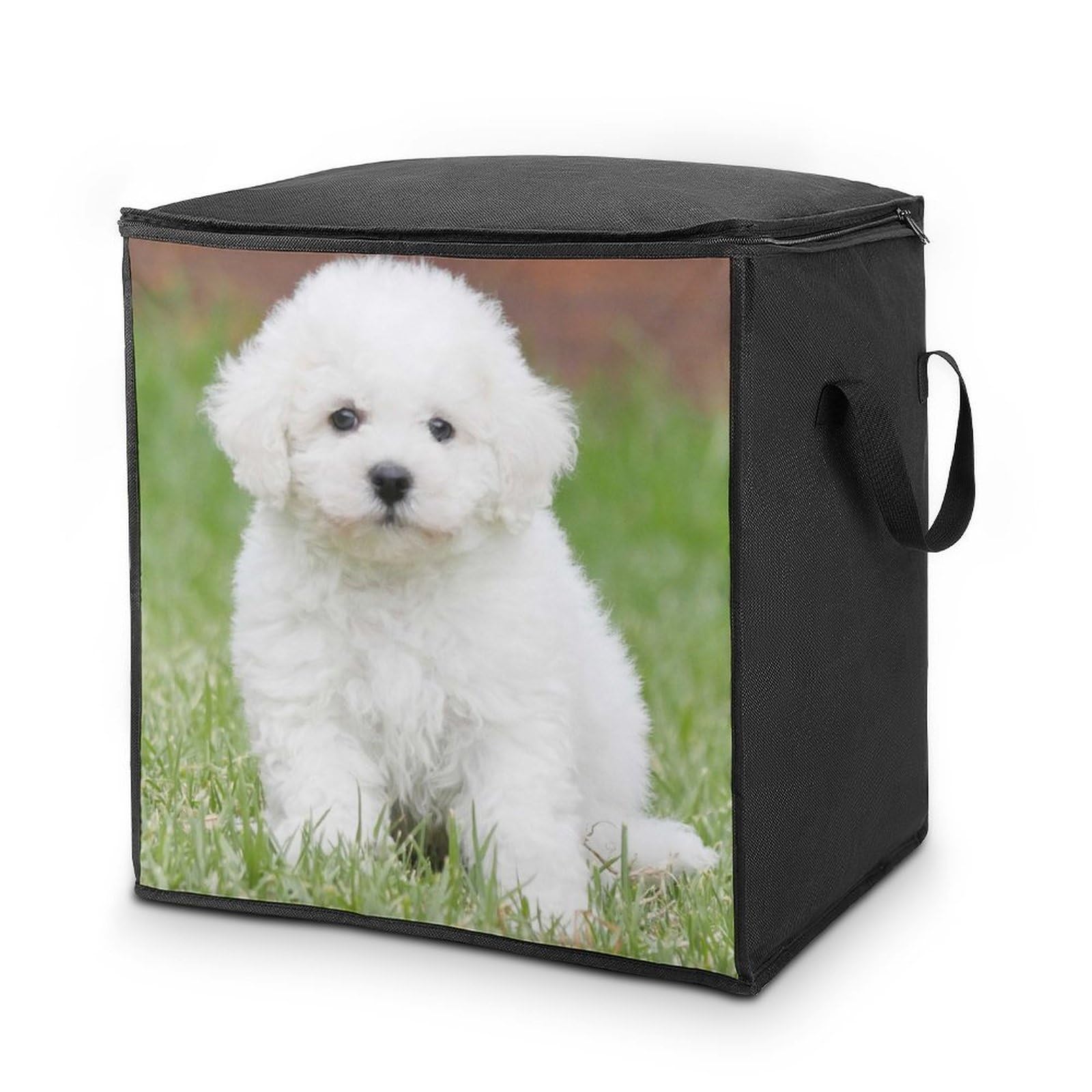 Wlntrophic 70L Storage Bags, Bichon Frise Dog Storage Box with Lid Zipper And Handles, Clothes Bags for Quilt, Blankets, Bedding