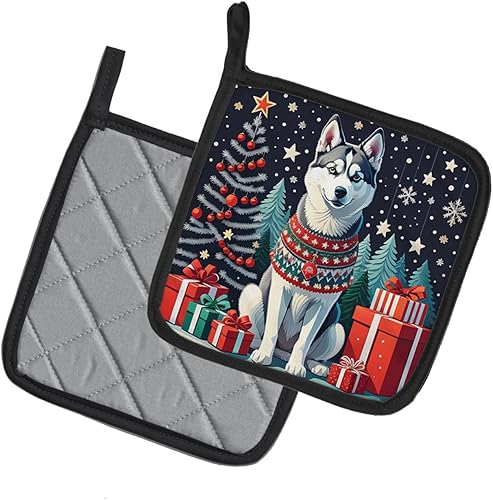 Miniatura 2 de Caroline's Treasures Siberian Husky - Juego de soportes para ollas de Navidad, resistentes al calor, almohadillas calientes para horno, para