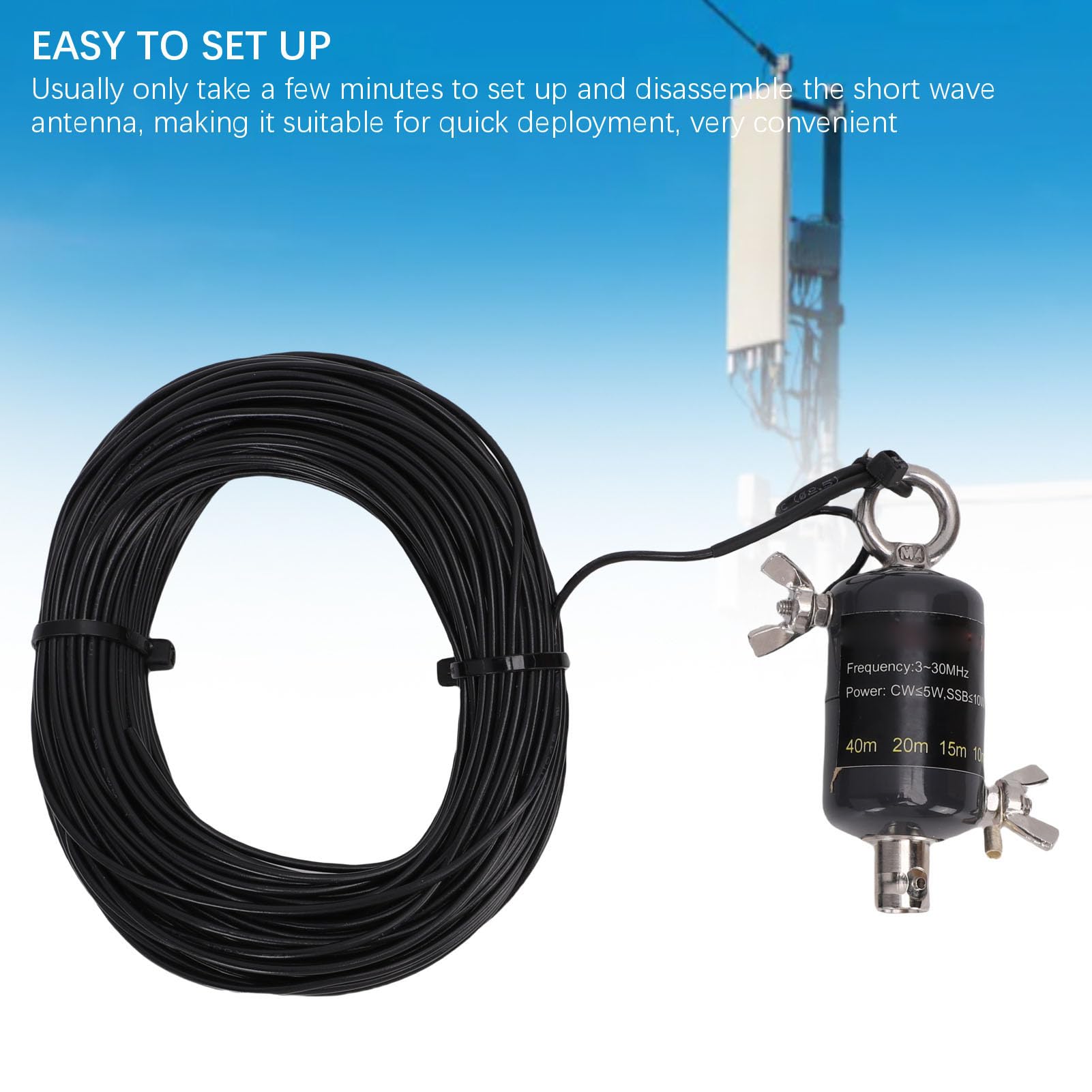 Eujgoov Antena K5 QRP, Alimentación Final de Banda Ancha, Media Onda, 3-30MHz, Antena Portátil Compacta de Metal para Exteriores para Entusiastas de la Radioafición