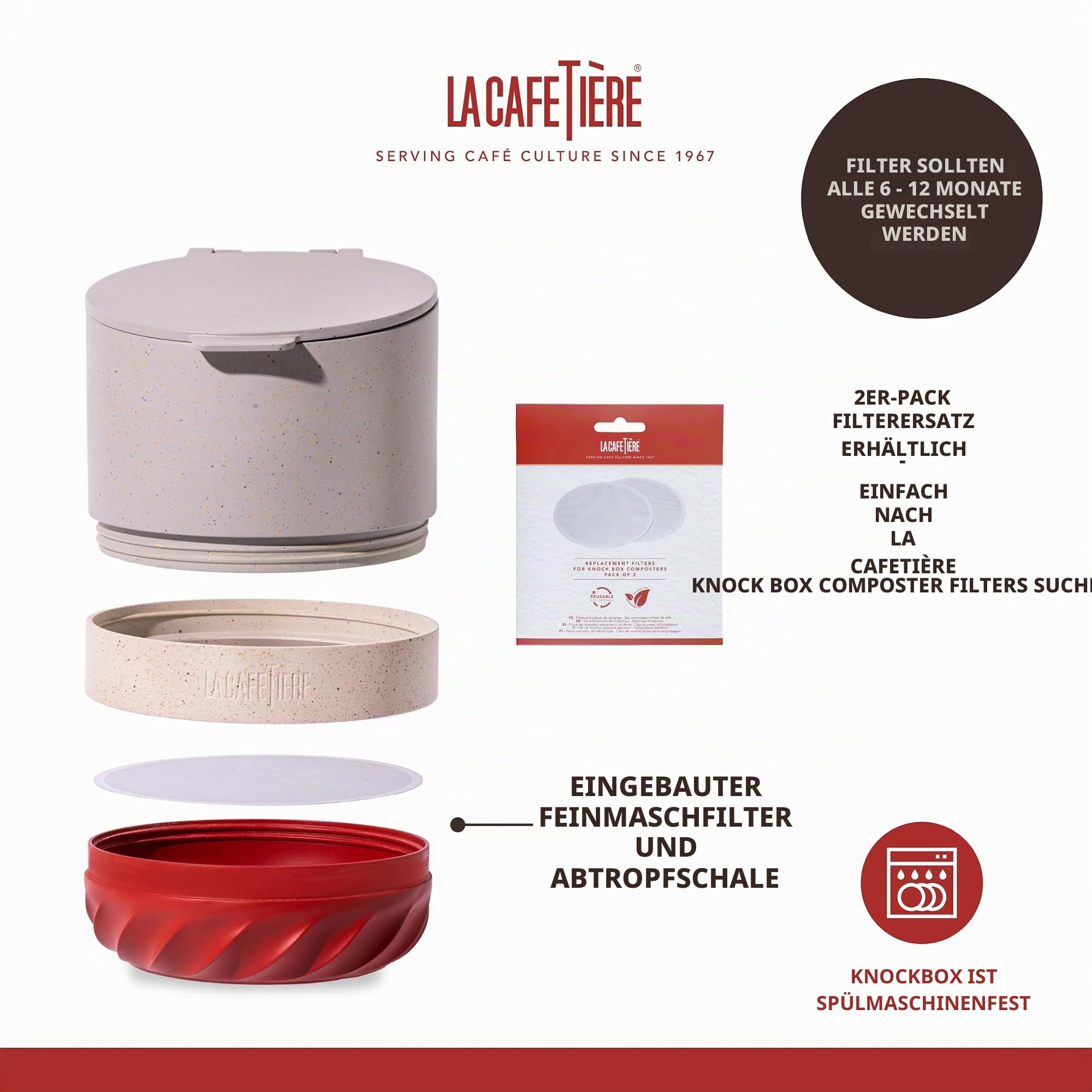 La Cafetière Renew Composter and Coffee Knockbox, 75ml Espresso Dump Bin für Kaffeesatz mit Abnehmbarer Klopfstange und rutschfestem Boden