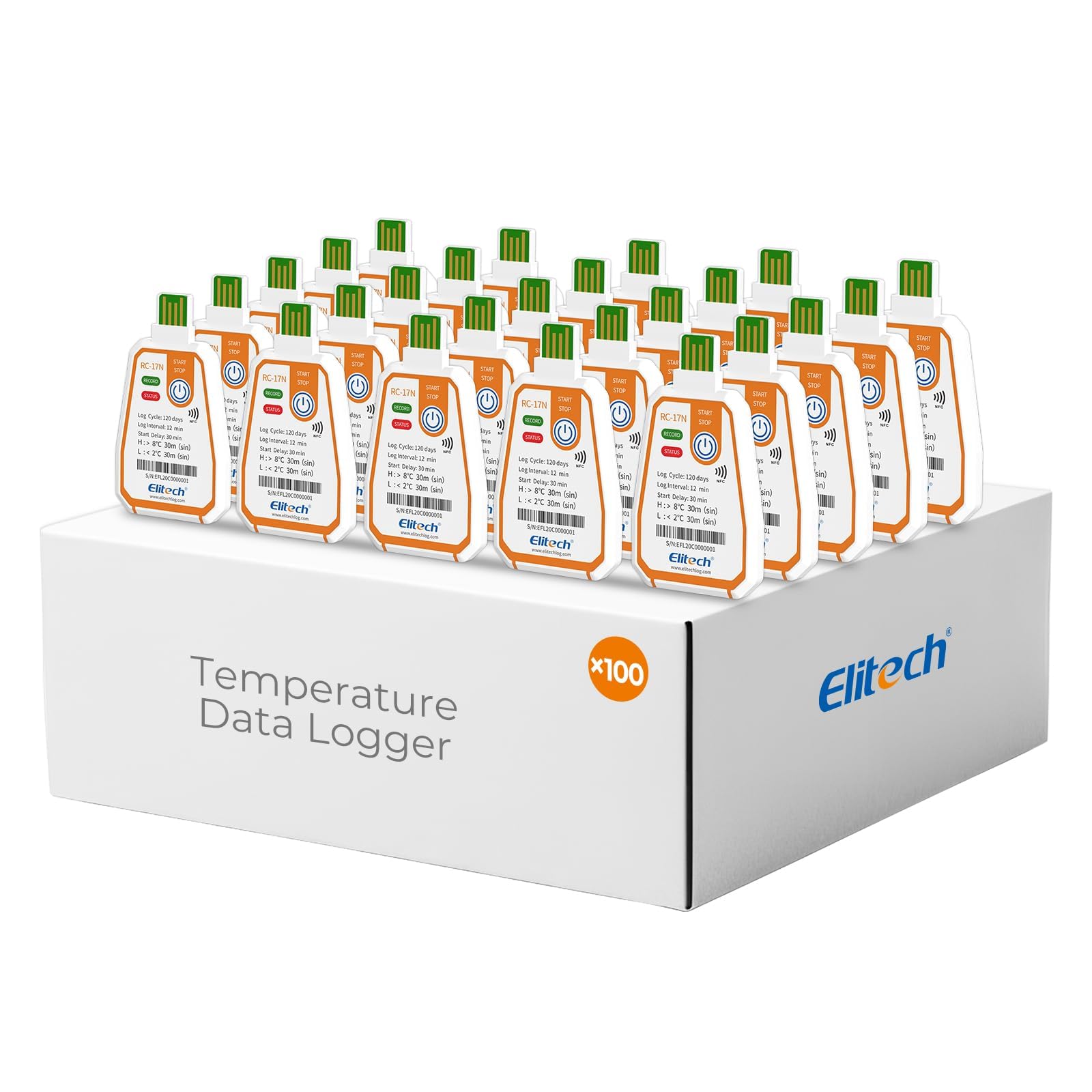 Elitech RC-17N NFC Disposable USB Temperature Data Logger PDF Report Light Indicator-100PACK