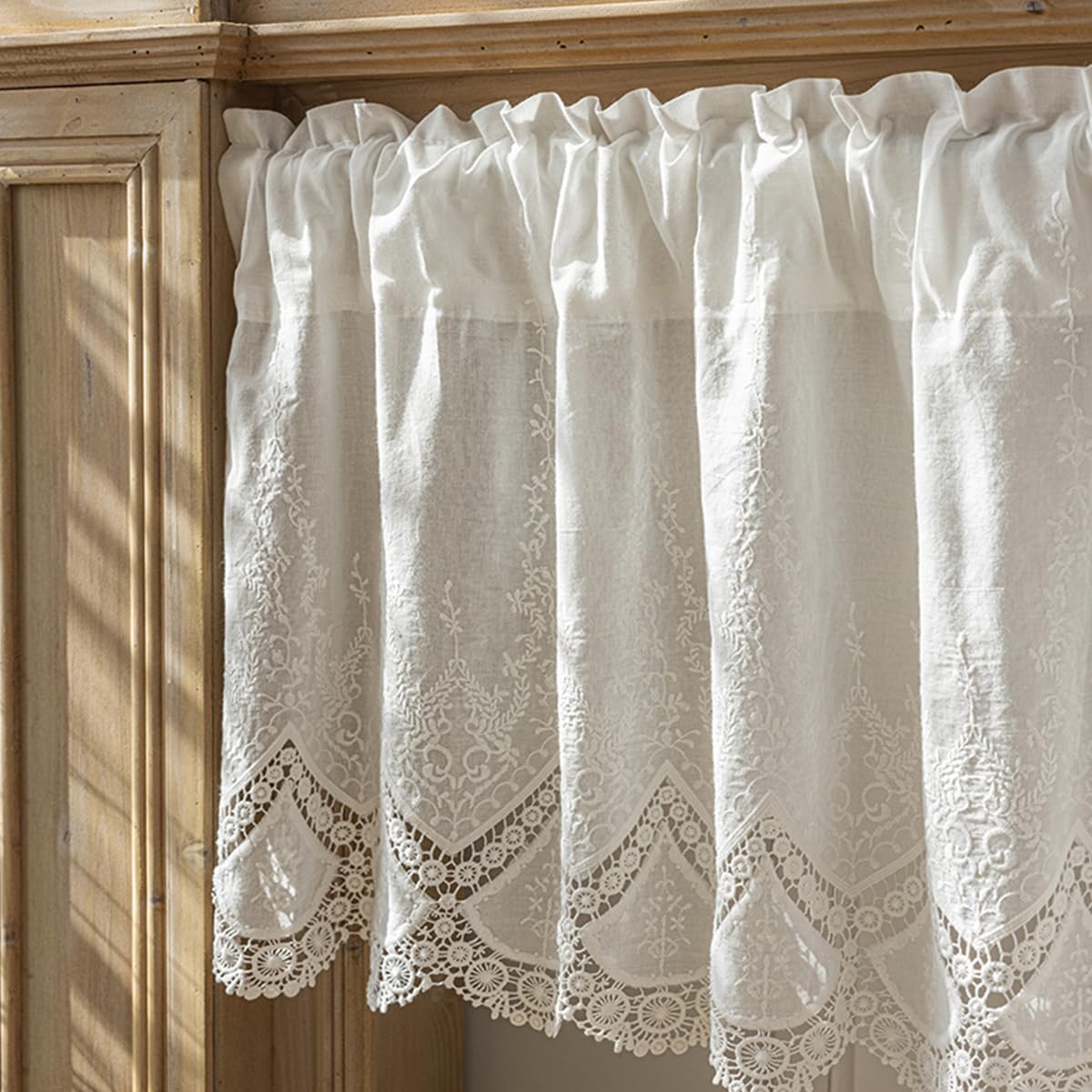 Brise-bise en Dentelle Blanche Style Campagne – Rideau Court pour Cuisine, Salle de Bain ou Salon,150cmWx40cmH