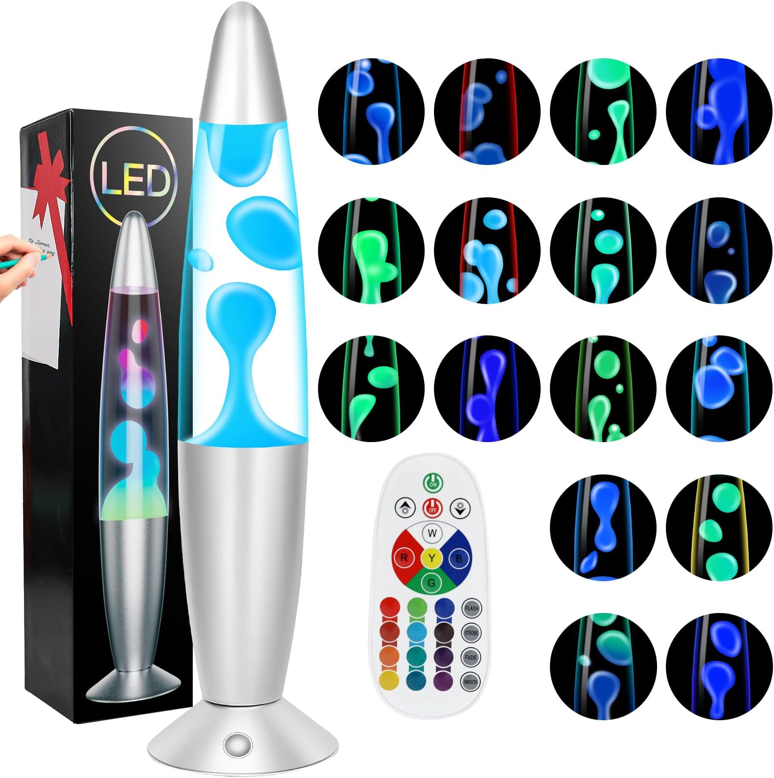 Liquid Motion Lamps with Remote, 17 Colors Changing Night Light 13.5 Inch RGB LED Table Lamp Relaxing Lamp for Kids Adults, LED Night Lights Lamp for Home Decor Christmas,Party,Blue Wax