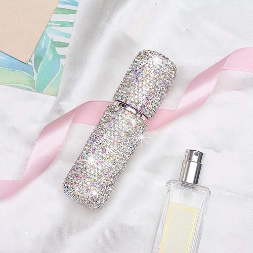 XhuangTech Mini atomizador de perfume recargable portátil con diamantes brillantes para viajar y salir de 0.3 fl oz (plata)