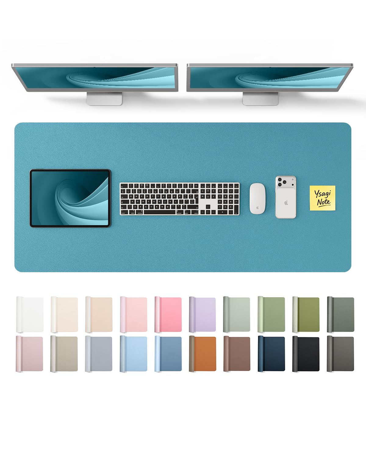 YSAGi Leather Desk Pad Protector, Office Desk Mat, Large Mouse Pad, Non-Slip PU Leather Desk Blotter, Laptop Desk Pad, Waterproof Desk Writing Pad for Office and Home (Turquoise,47" x 17") Turquoise 47" x 17"