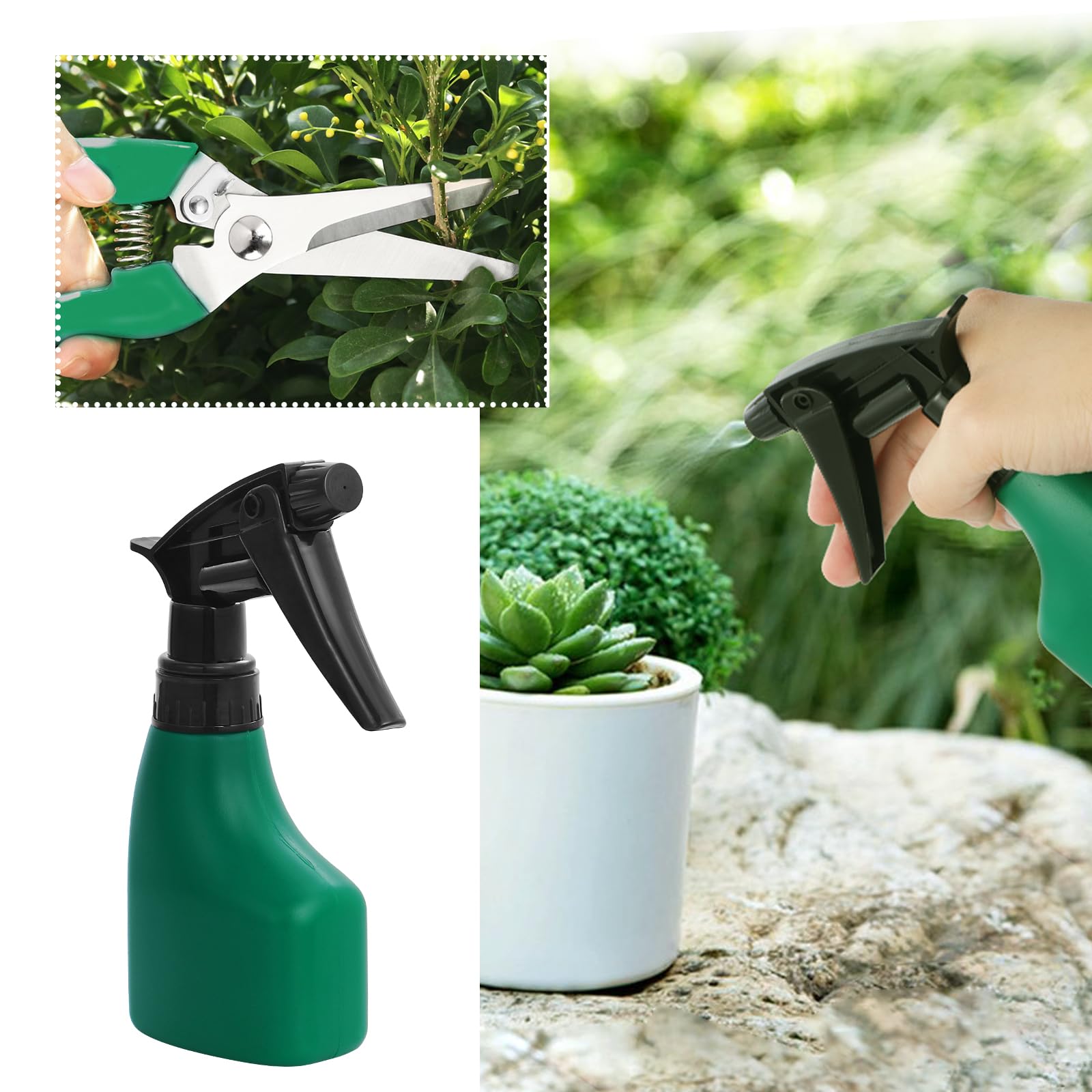 Kit de Jardinage, 10 Pièces en Acier Inoxydable Outils de Jardinage avec Boîte de Rangement，Truelle, Râteau, et Pulvérisateur(Vert)