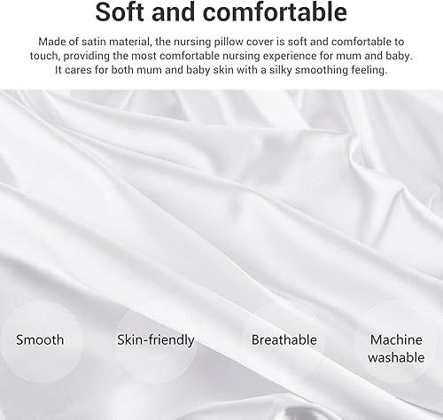 Miniatura 4 de Aramox Funda de almohada de satén súper suave, compatible con la almohada de lactancia, lavable, agradable a la piel, transpirable para una