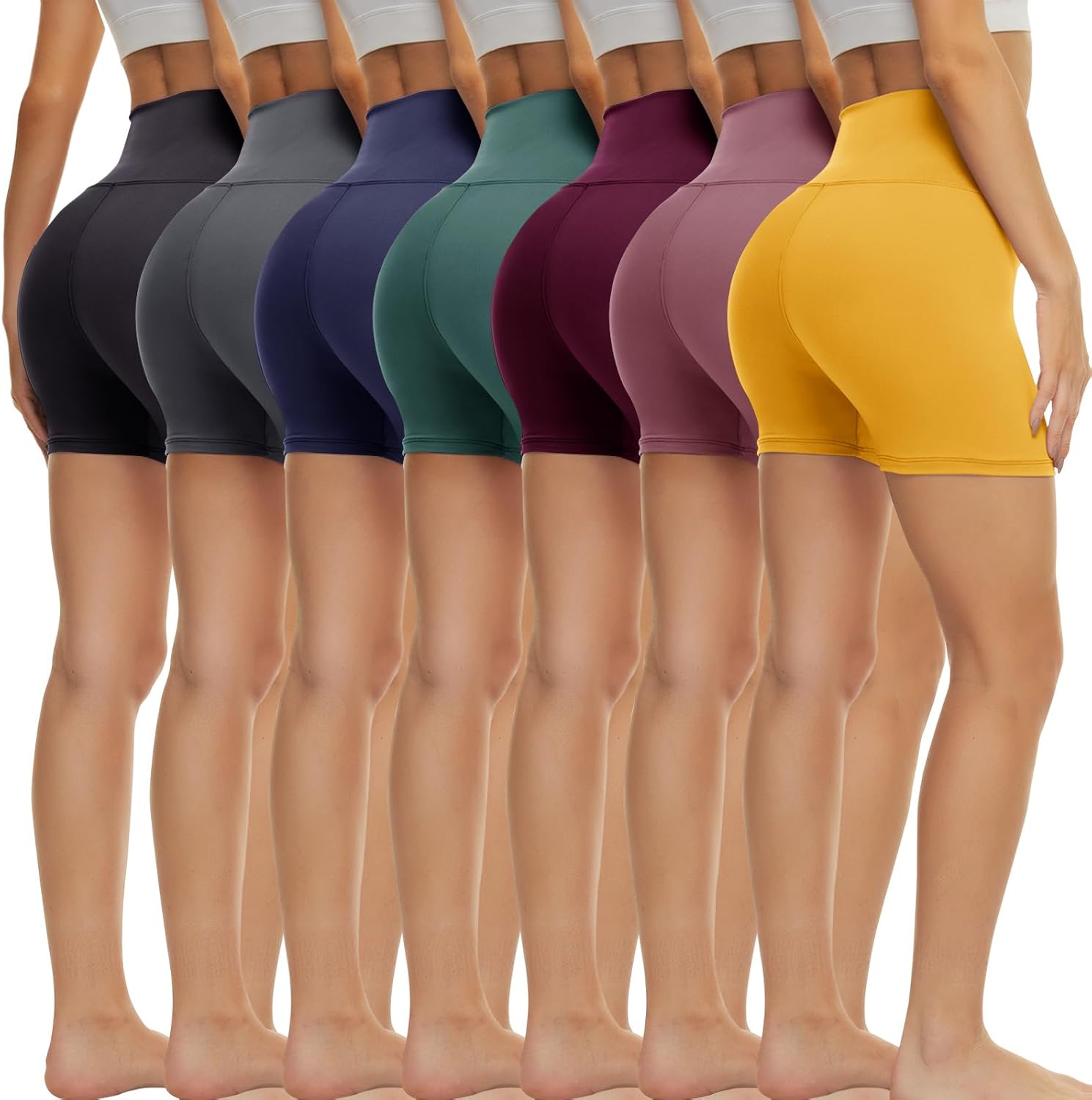 TNNZEET 7 Pack Biker Shorts for Women - 5''/8''/3'' High Waisted Workout Tummy Control Spandex Gym Shorts for Yoga Athletic