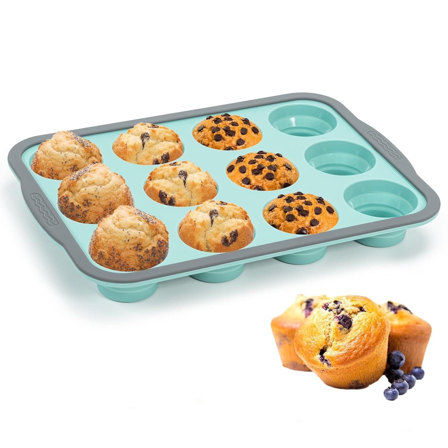 Muffin Pan Silicone with Metal Frame, 12 Cups Regular Size Silicone Muffin Tray Tin, Egg Bite Molds, Moule Muffin Silicone Easy to Pop Nonstick Bakeware for Oven, BPA Free