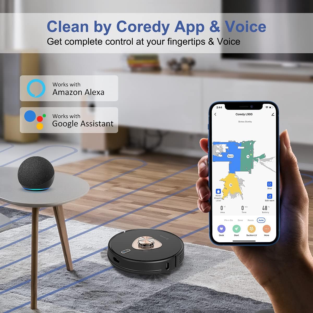 Bеѕt Sеllеr Coredy L900 Robot Vacuum Cleaner, Smart Laser Navigation, Precision AI Mapping Technology, Compatible with Alexa, 2-in-1 Vacuum & Mop Robotic Vacuum, 2700pa Power Suction Ideal for Pet Hair