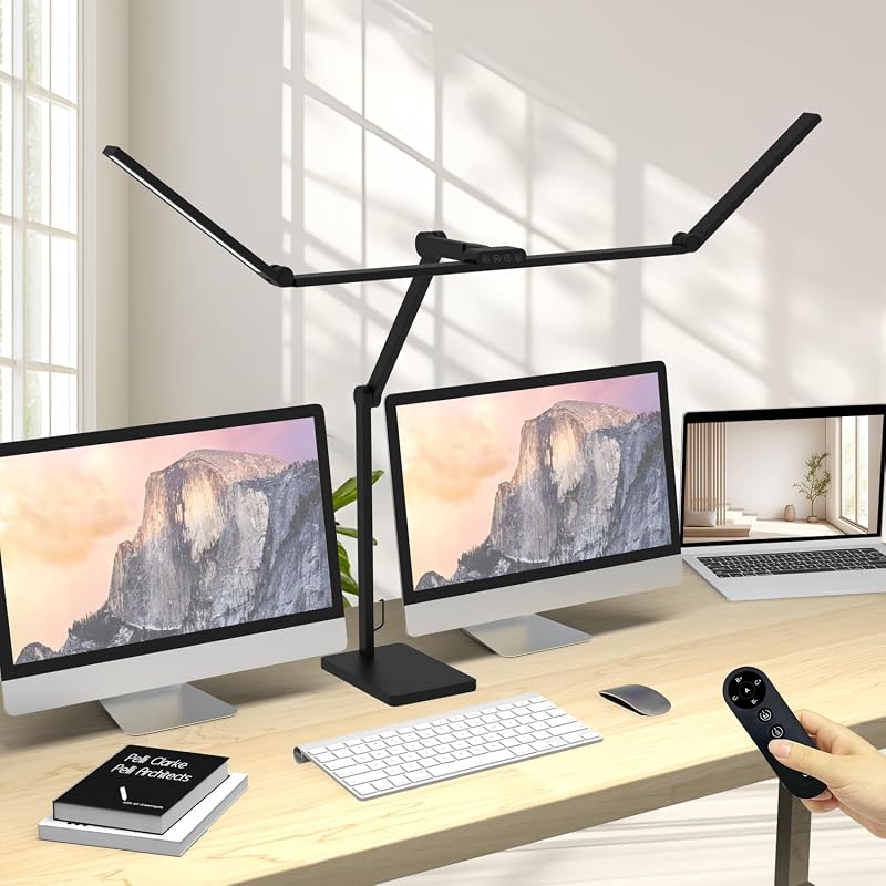 Omorepa Lámpara de escritorio de arquitecto ultrabrillante de 36 W, 3000 lm, con base, 47,4 pulgadas de ancho, luz de escritorio alta para oficina en casa, luz de mesa regulable con control remoto para trabajo de escritorio, dibujo, lectura