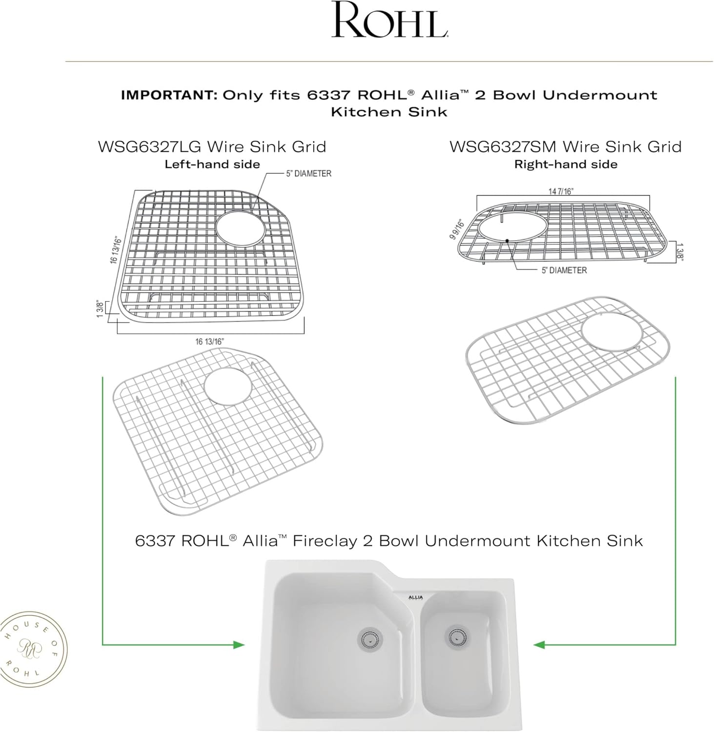 Rohl WSG6327LGSS Wire Sink Grids, 16-13/16-Inch by 16-13/16-Inch, Stainless Steel