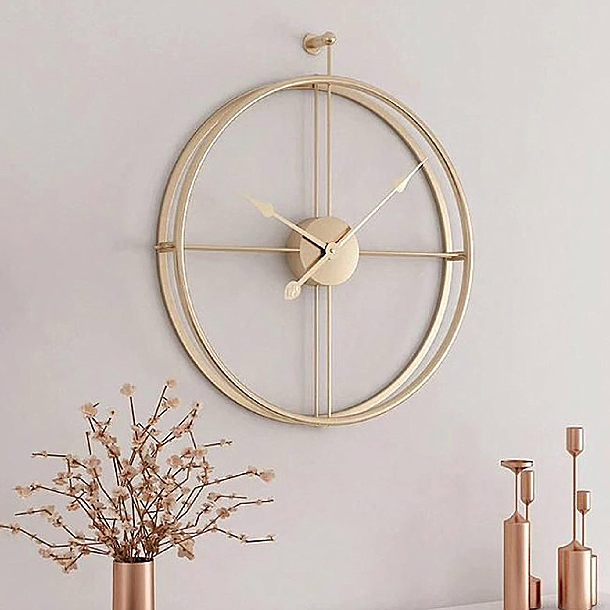 Craftter 24 Inch Gold Finish Double Ring Metal Analog Wall Clock For Home Office Wall Decor- Antique Vintage Silent Clock