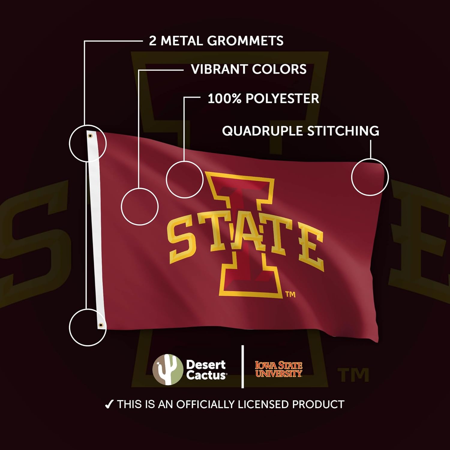 Desert Cactus Iowa State University ISU Flag - 3 x 5 Feet Cyclones Banner, Indoor/Outdoor Durable Fabric, 100% Polyester Design (Style 1) - Image 4