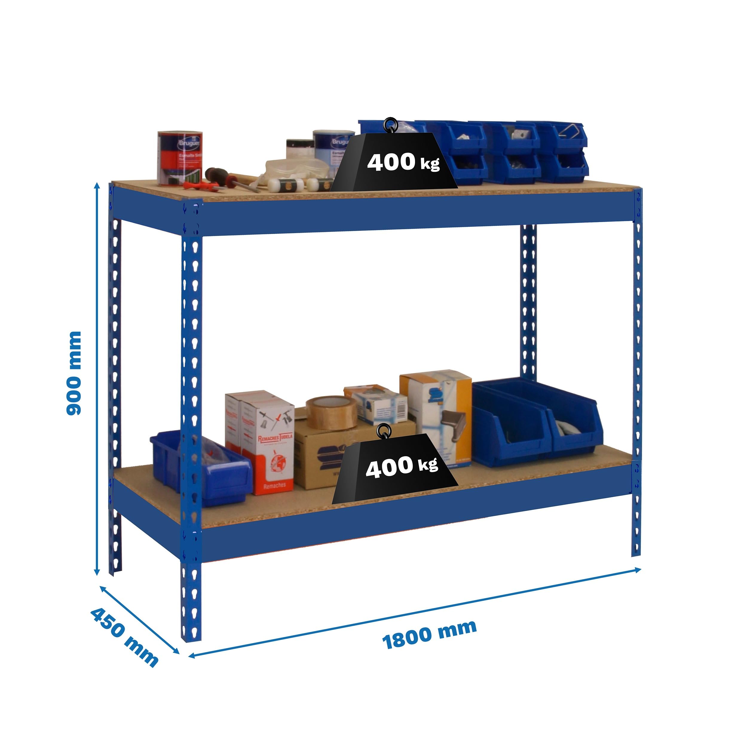 Simon Rack Banco de Trabajo Taller 1800x450 mm - BT Basic | Capacidad Carga 400 kg, Montaje sistema clic, Pintura anticorrosión, Azul