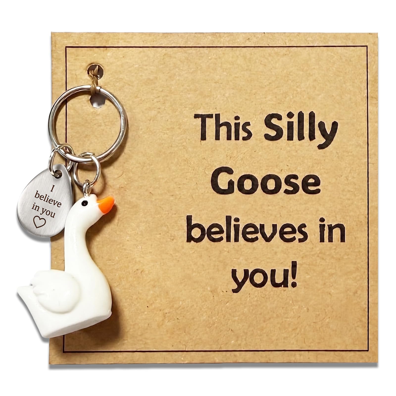 Aikobaa Women's Silly Goose Small Keychain With Inspirational Metal Token - This Sill/Y Goose Believes In You Motivational Gift, Cute Animal Keyring For Positivity & Encouragement (Silly Goose)