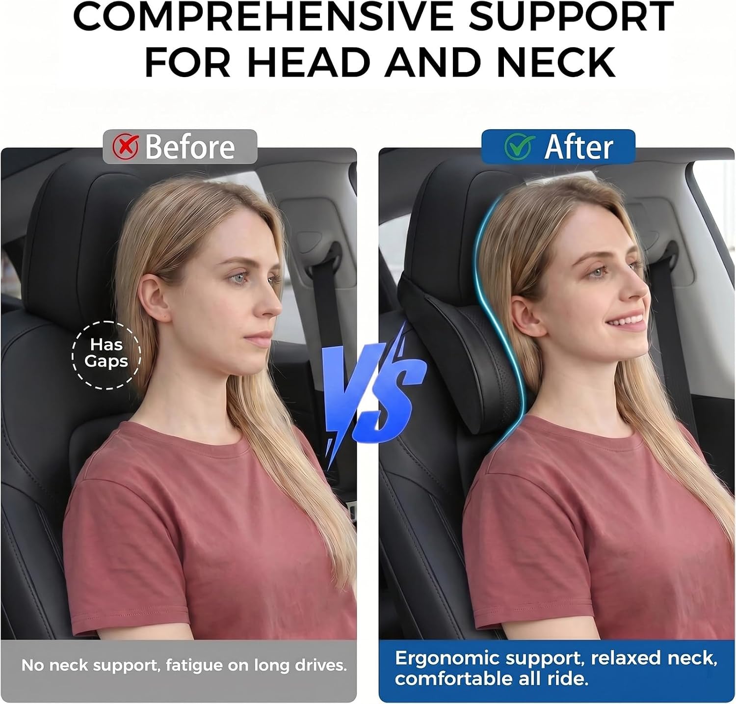 2 PCS Car Neck Headrest Pillow for Tesla Model Y Juniper Model 3 Highland Model S/X/Cybertruck Accessories, Nappa Leather Memory Foam Neck Support for People Above or Below 5'7" (Black)