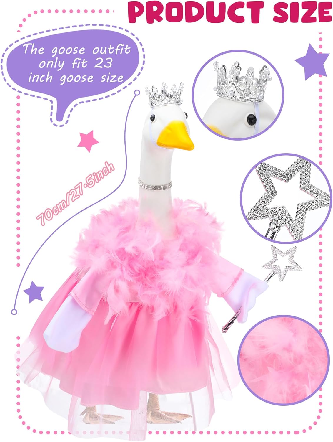 Outus Princess Goose Outfits 23inch Pink Tutu Skirt for Porch Goose Funny Geese Cloth for Princess Birthday Party Summer Baby Shower Wedding Yard Garden Outdoor Decor - Image 7