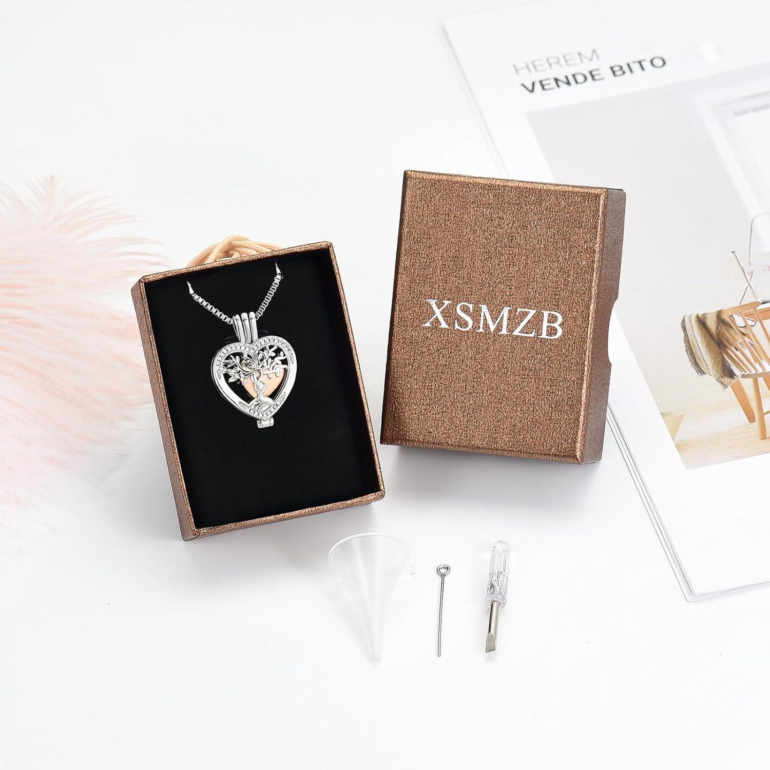 XSMZB Cremation Urn Necklace for Ashes of Loved One Tree of Life Heart Memorial Ash Pendant Funeral Keepsake Jewelry for Women - Image 7