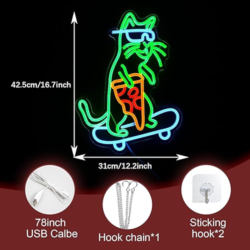 Miniatura 2 de Letrero de neón LED de monopatín para decoración de pared, pizza, luz de neón regulable con USB, para dormitorio, pizza, restaurante, tienda de
