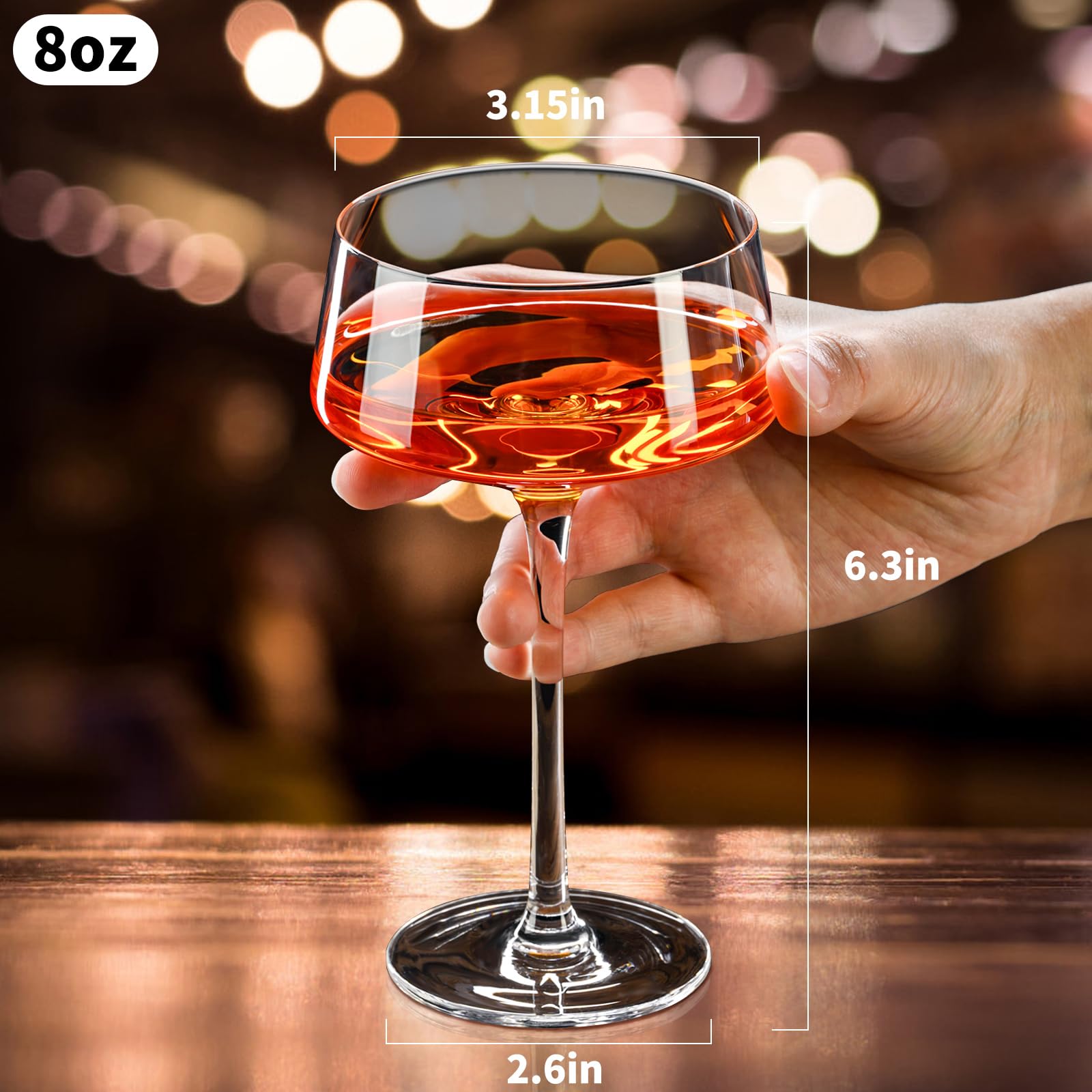 ParaCity Martini Gläser, mundgeblasene Cocktailgläser Set, Kristall Champagner Gläser, perfekt für Cocktails, Martinis, Margaritas, Partys, Catering-Boxen und Geschenke (8 oz/240 ml) (4)