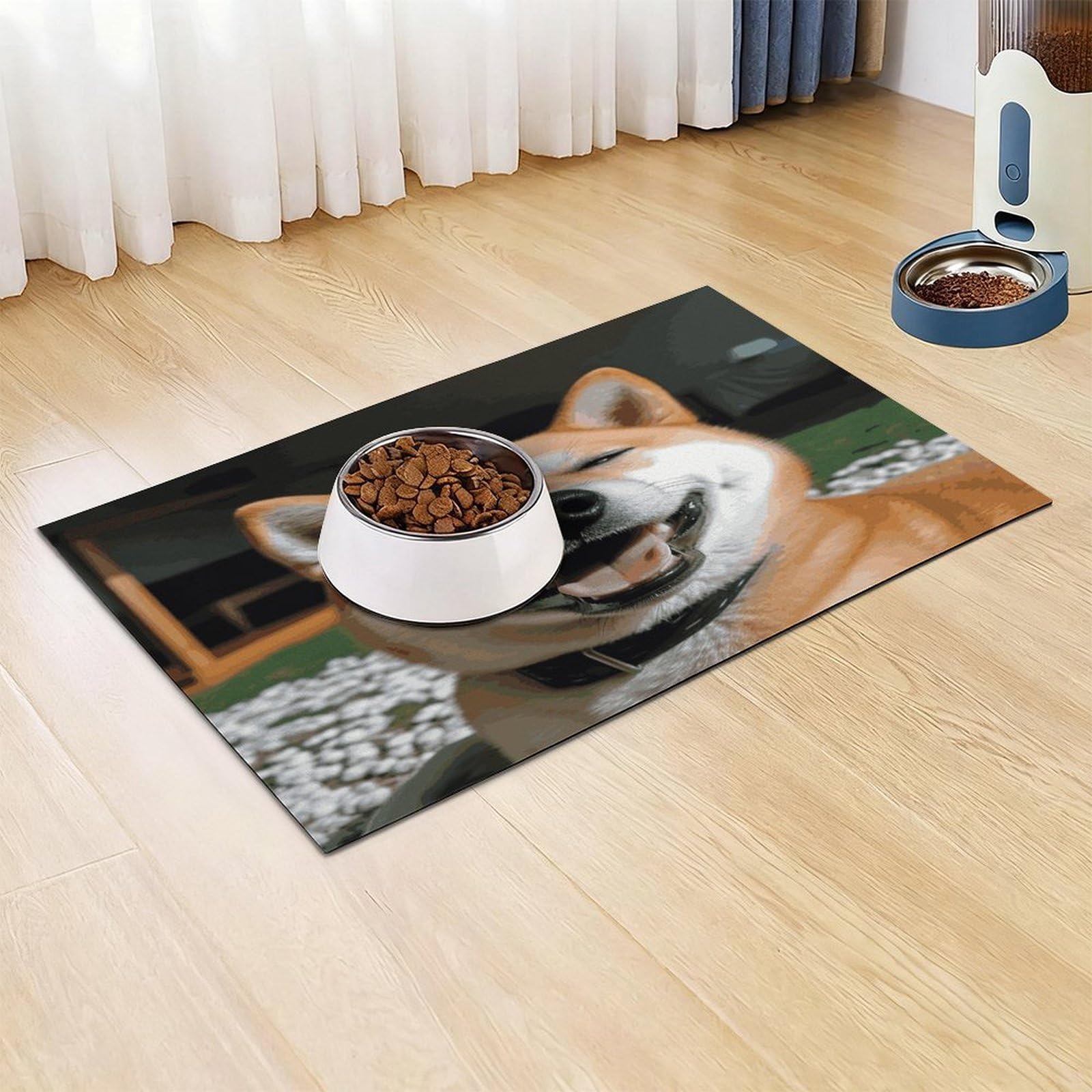 Shiba Inu Tapis de nourriture pour chat avec langue souriante – Tapis d'alimentation antidérapant facile à nettoyer pour la nourriture et l'eau, tapis de gamelle pour chien et chat 43,2 x 76,2 cm