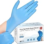 Schneider Blue Vinyl Synthetic Exam Gloves, Large, Box of 50, 4-mil, Powder-Free, Latex-Free, Non-Sterile, Disposable Gloves