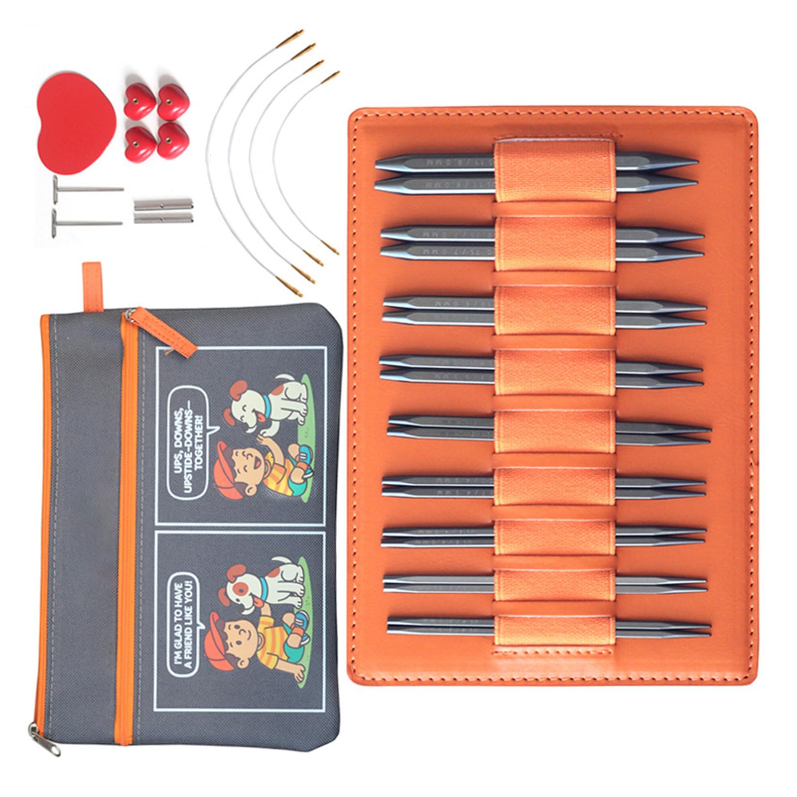 9Pairs Aluminum Interchangeable Circular Knitting Needle Set with Bag for Weaving Yarns Craft 3.5mm-8.0mm Tool