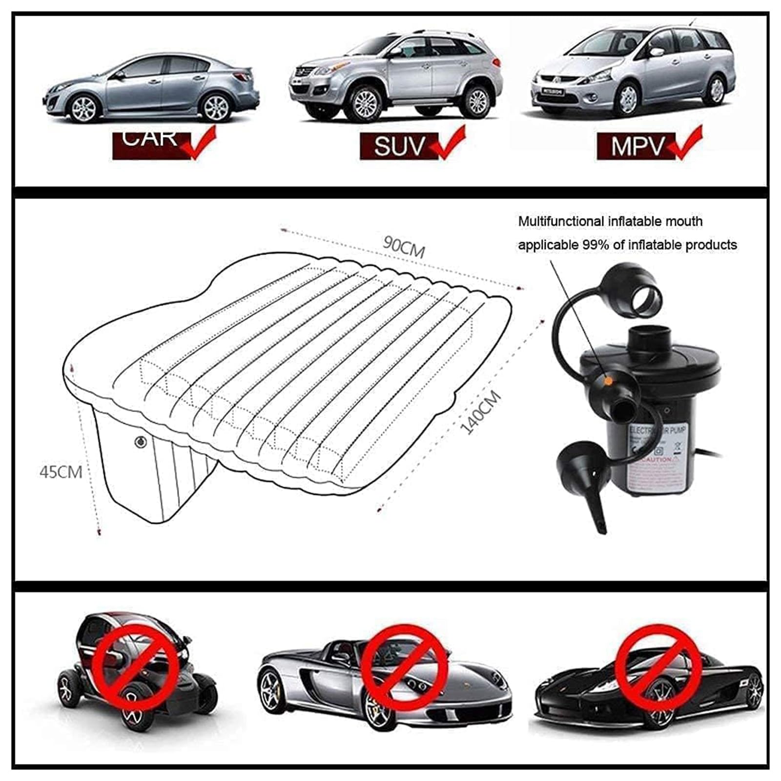Colchón Aire Inflable Coche, para BMW 3 Series 320d E90 320i E90 325i E90 330d E90 330xd E90 Cama Aire Portátil Viajes Aire Cama Asiento Trasero Colchón Colchón Coche Portátil