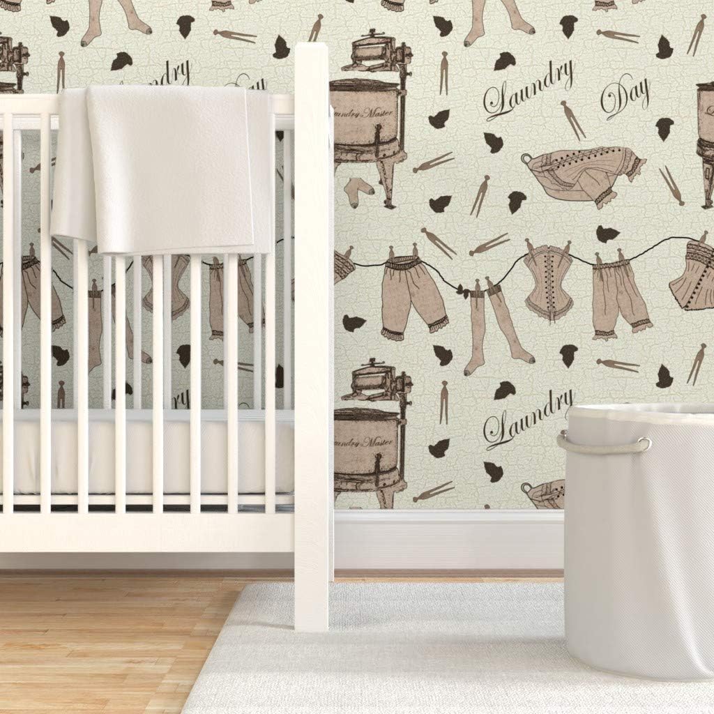 Spoonflower Removable Wallpaper 12ft x 2ft - Vintage Laundry Day Technology Geek Retro Machine Custom Pre-Pasted Wallpaper