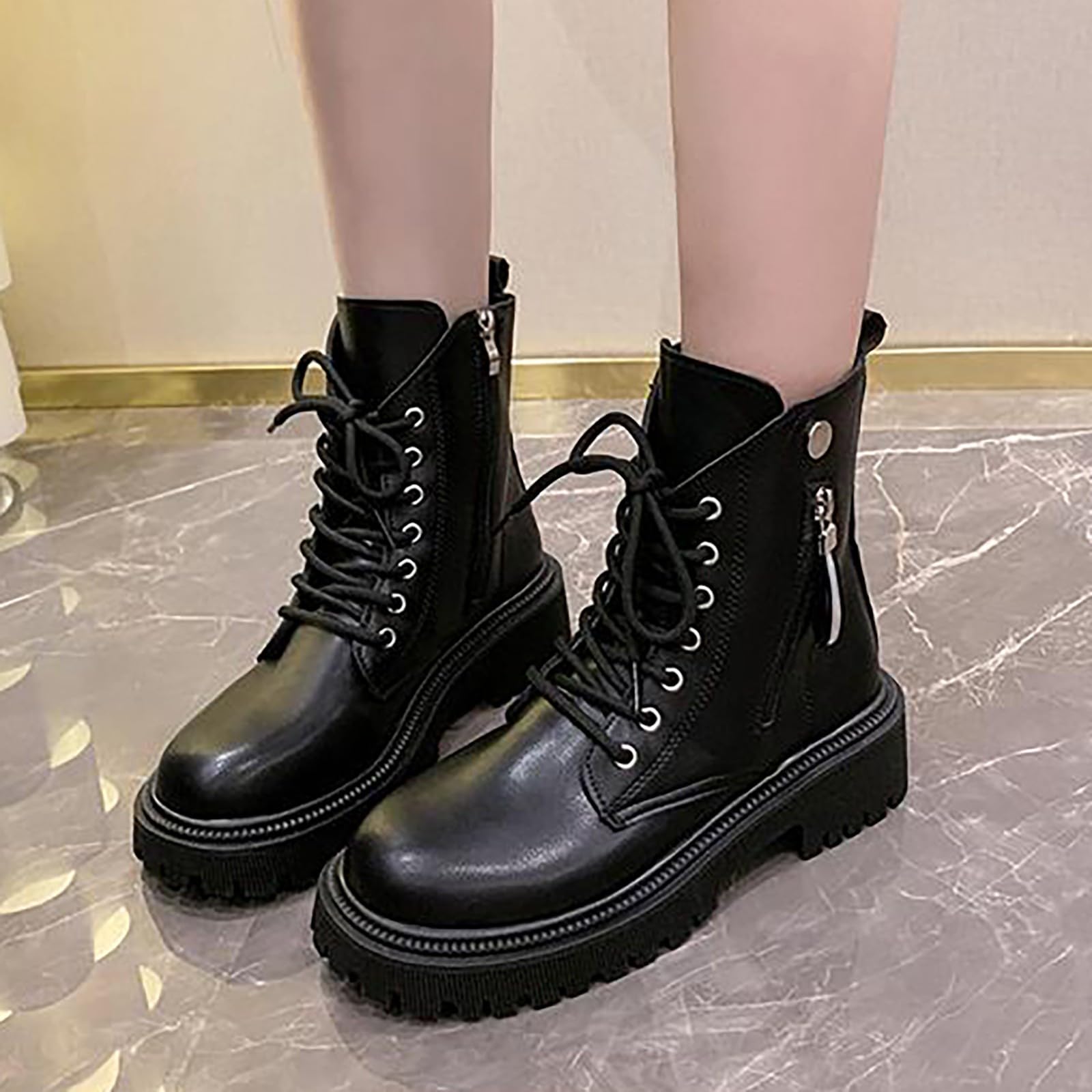 Bottines pour femmes – Gothiques, bottes d’hiver pour les demi-saisons, avec talon bloc, avec fermeture éclair, bottes courtes larges et chevilles, doublées en cuir, élégantes, Blanc, 38 EU