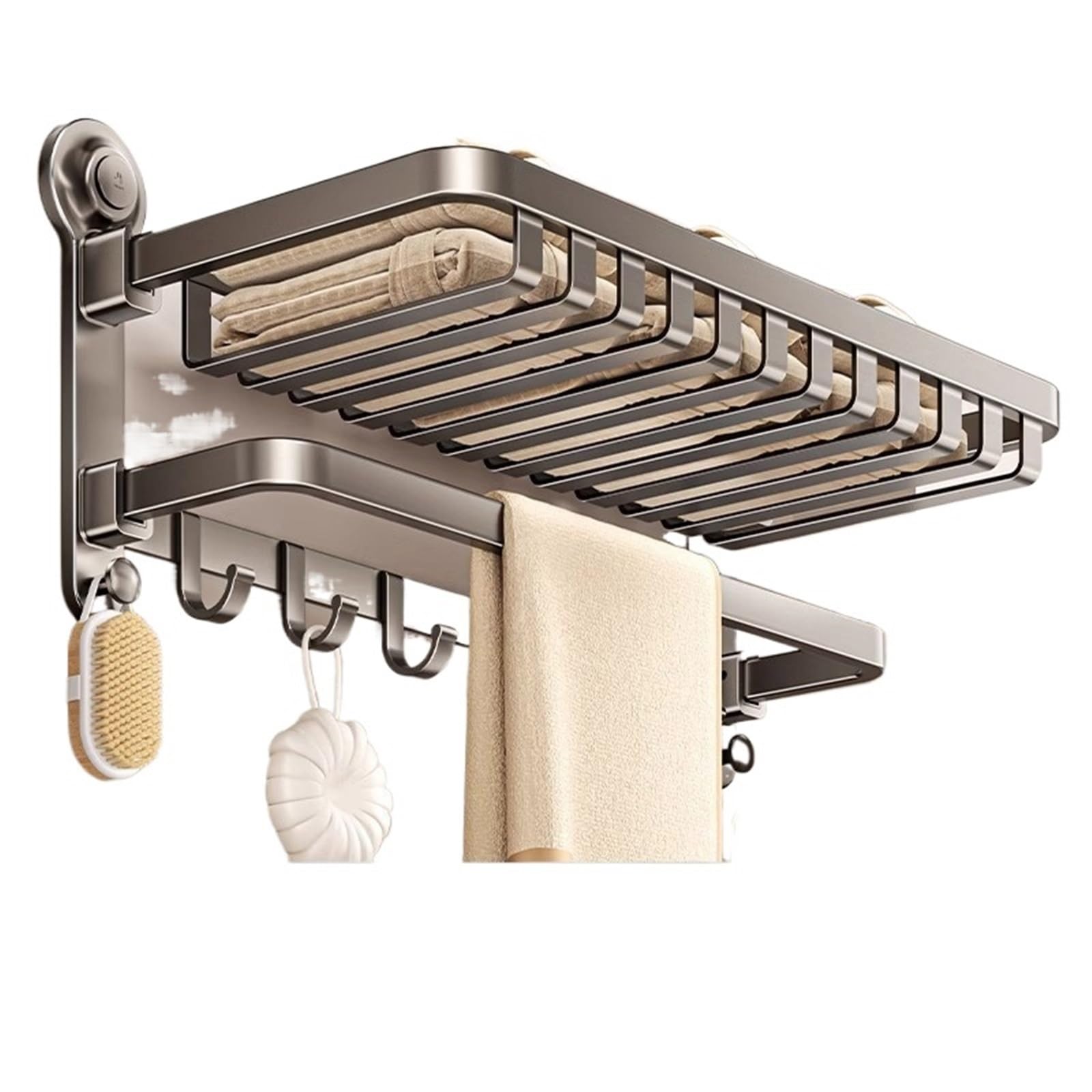 Suction Cup Towel Rack No Drill Foldable Hook 50-60cm Multicolor Bathroom Kitchen Bedroom(Grey 50 Cm)