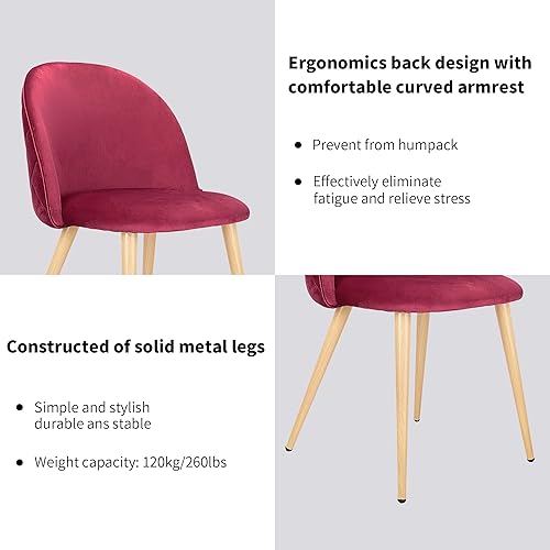 Vista 19 de Juego de 4 sillas de comedor de 4 piezas, modernas sillas de cocina tapizadas de terciopelo con patas de madera, juego de sillas auxiliares