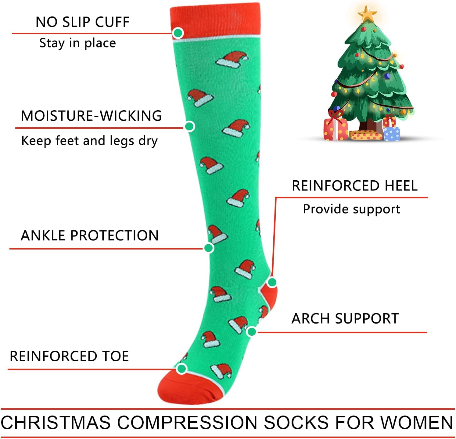 Junely 3 Pairs Compression Socks for Women Knee High for Running Athletic Nurses Work Support Travel Flight Sports - Image 7