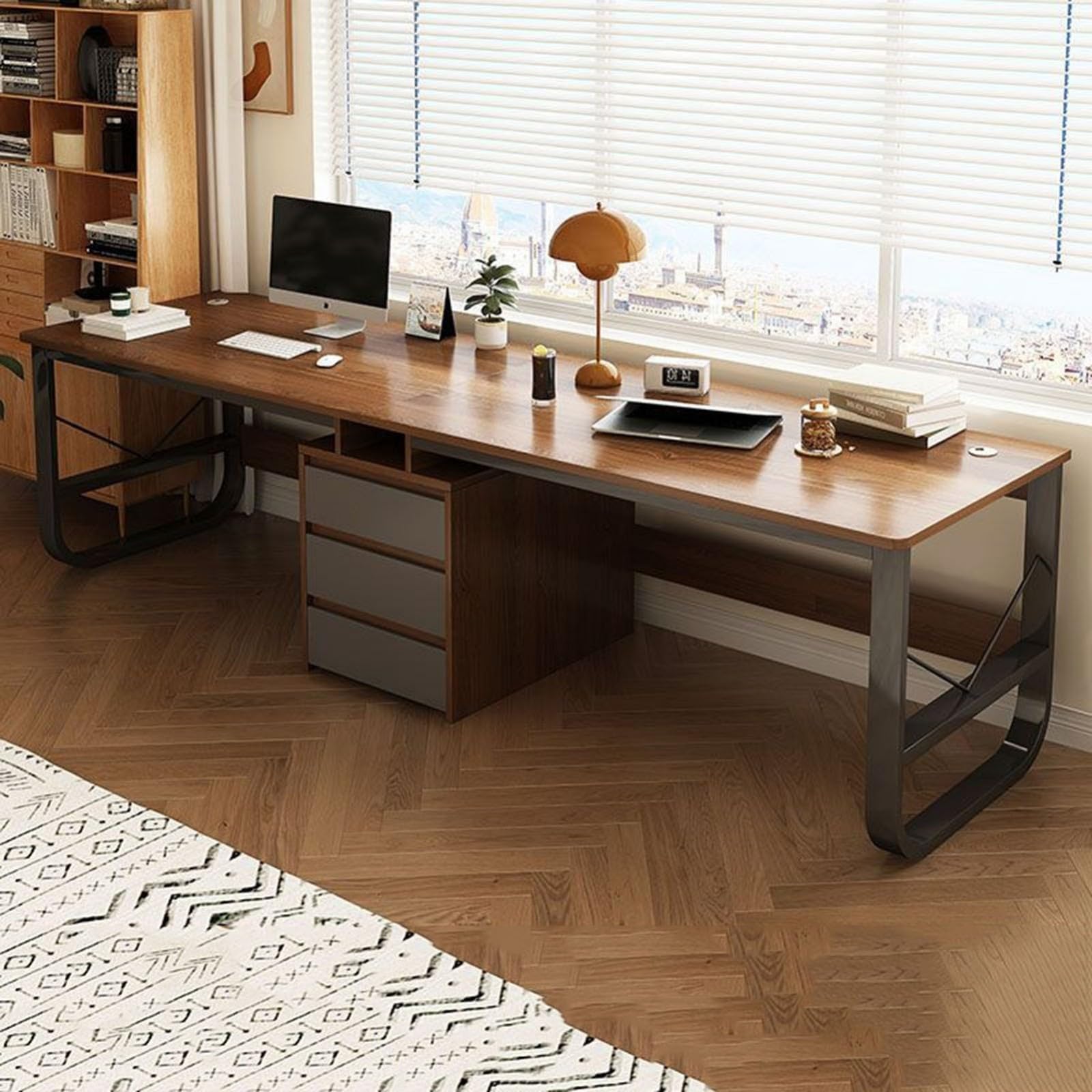 Mesa de Oficina 200/240 X 48 X 73 Cm,Escritorio Doble para Dos Personas con Cajones de Gran Capacidad,Mesa Ordenador con Gestión de Cables y Diseño Moderno para Despacho y Uso en El Hogar C,240CM