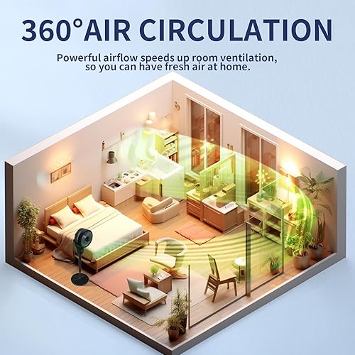 Miniatura 4 de Ventilador de pedestal oscilante, ventilador de pie de altura ajustable de 43.3 pulgadas, ventilador circulador de aire de 360, 3 modos, control