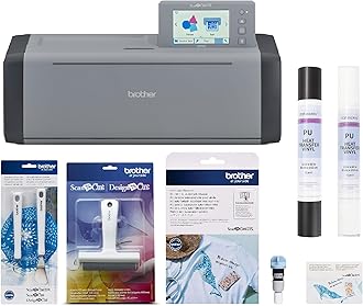 Brother ScanNCut SDX125EGY Electronic DIY Cutting Machine with Scanner, Plus Vinyl Auto Blade Kit, Black & White Vinyl Rolls and Tools
