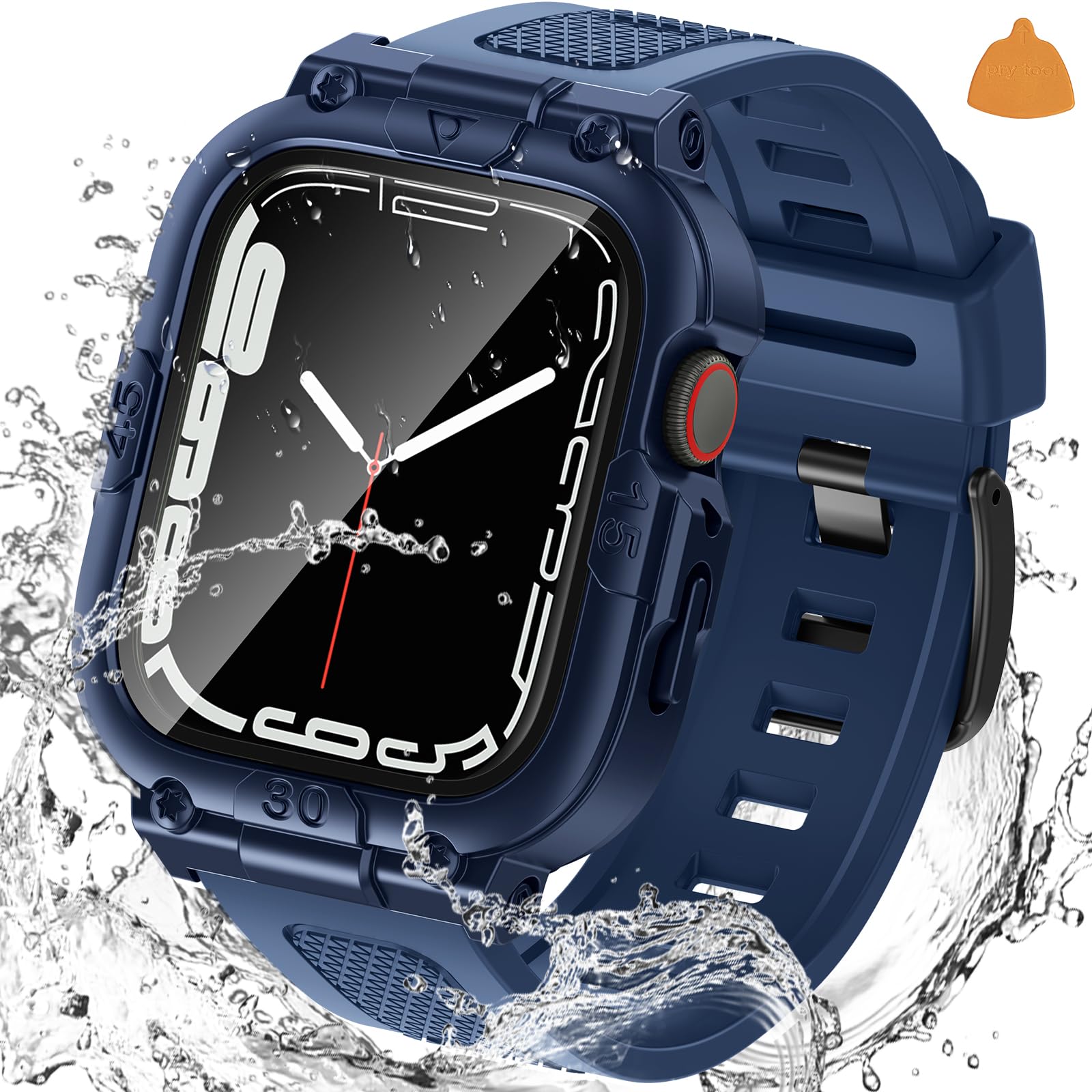 Goton 3 in 1 Waterproof Case with Band for Apple Watch with Built-in Tempered Glass Screen Protector 41mm, 360° Shockproof Bumper Face Cover with Band