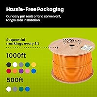 Vista 5 de TRUE CABLE Cable Ethernet a granel de elevación blindada Cat6 (CMR), 1000 pies, naranja, cobre sólido desnudo 23 AWG, 550 MHz, escudo total de papel