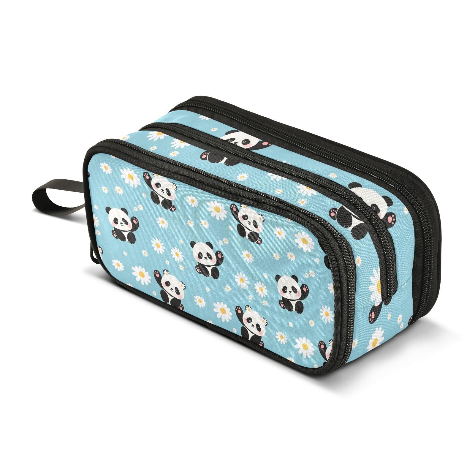 Mnsruu Panda Daisy Blue Pencil Case Large Capacity Pen Bag Girls Boys Pencil Pouch Stationery Organizer Holder Zipper Pen Case for School Office