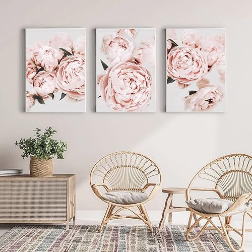 Miniatura 4 de Arte de pared de peonía, lienzo de flores rosas, impresiones artísticas de pared de peonías, arte de pared de flores abstractas, decoración de