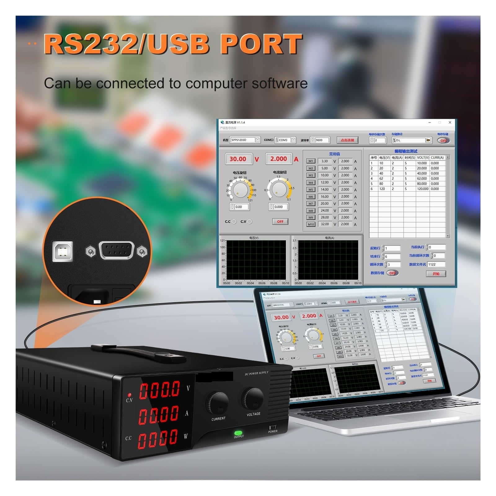 Alimentatore stabilizzato CC 80V 20A Tensione costante variabile regolabile Corrente USB RS-232 RS-485 Software for PC Placcatura elettrolitica programmabile Adatto per laboratori, manutenzione, ecc.(