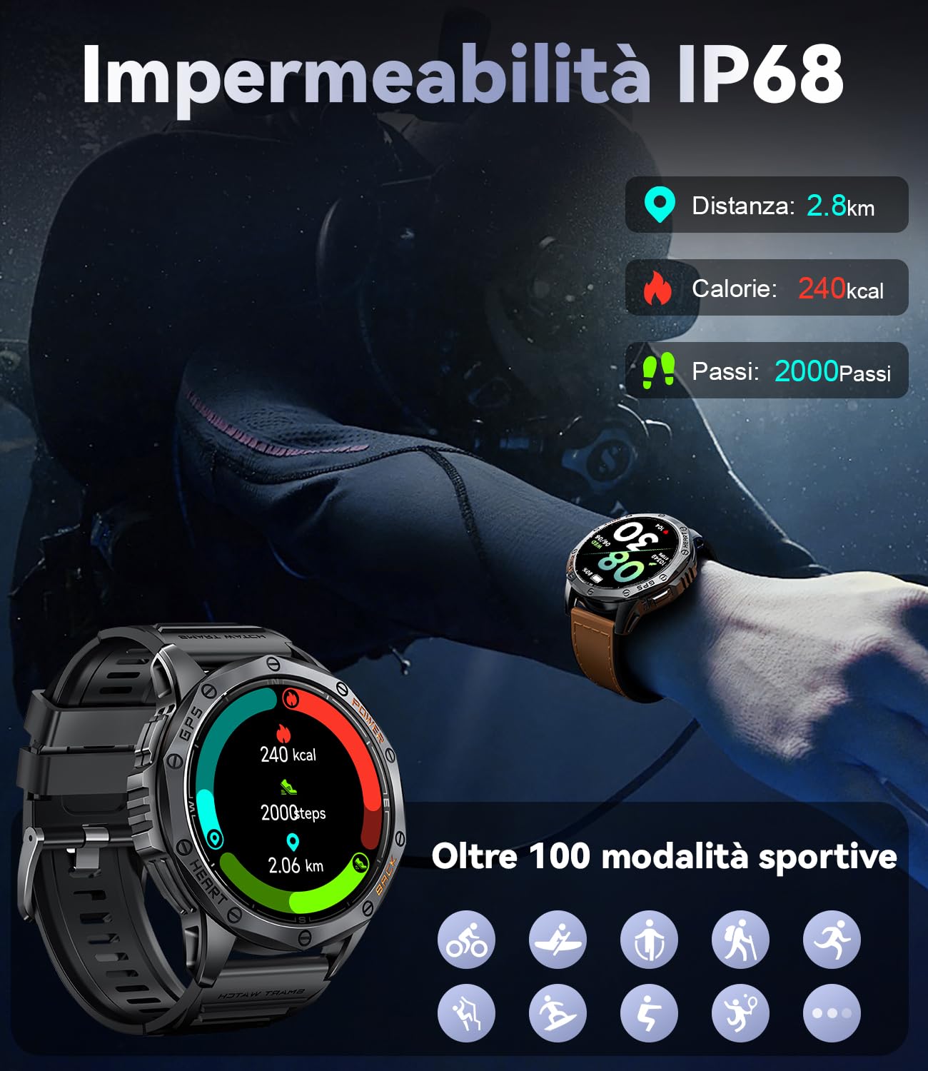 DREMAC GPS Smartwatch Uomo 48mm,Orologio Fitness Impermeabile IP68 con Monitoraggio della Salute 24/7, 110+ Modalità Sportive, Chiamate Bluetooth, Torcia, Batteria da 30 Giorni per iOS Android